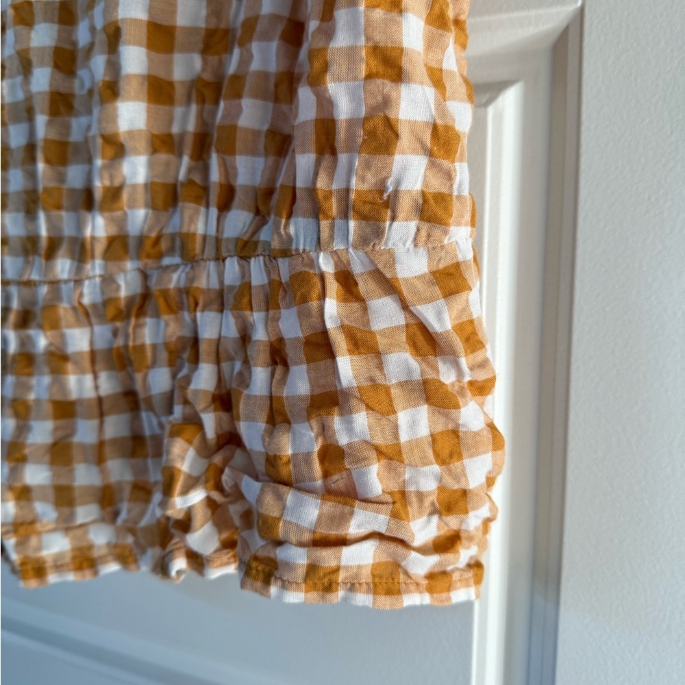 Warehouse Women’s Mustard Yellow Gingham Peplum Hem Top - Picture 8 of 14